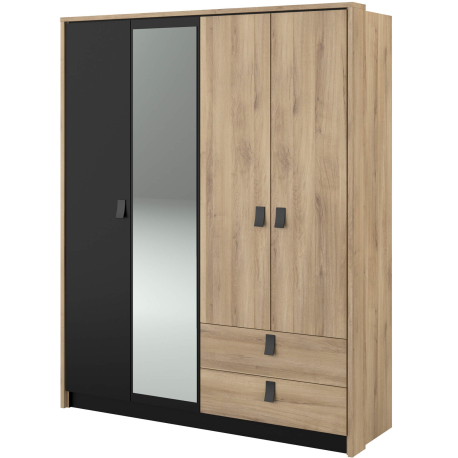 Roupeiro KIERAN com 3 portas e 2 gavetas - Carvalho e Preto