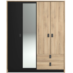 Roupeiro KIERAN com 3 portas e 2 gavetas - Carvalho e Preto