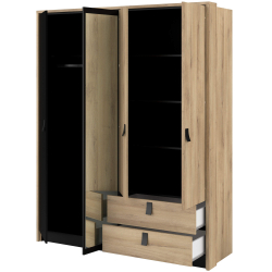 Roupeiro KIERAN com 3 portas e 2 gavetas - Carvalho e Preto