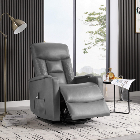 Poltrona reclinável relax LIFT II elétrica com elevação - Cinzento Escuro (Pele Sintética)