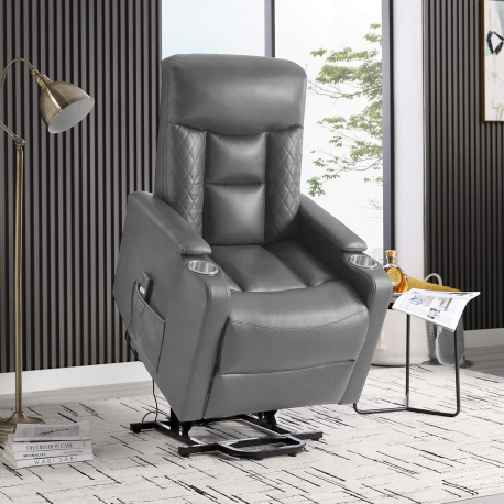 Poltrona reclinável relax LIFT II elétrica com elevação - Cinzento Escuro (Pele Sintética)