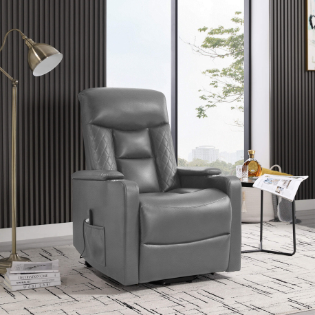 Poltrona reclinável relax LIFT II elétrica com elevação - Cinzento Escuro (Pele Sintética)