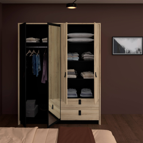 Pack quarto de casal KIERAN - Carvalho e preto Pack quarto de casal KIERAN - Carvalho e preto
