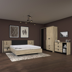 Pack quarto de casal KIERAN - Carvalho e Preto