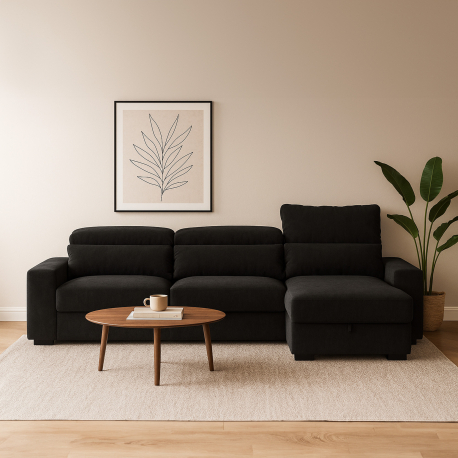 Sofá chaise longue reversível ALABAMA com cama e baú - antracite Sofá chaise longue reversível ALABAMA com cama e baú - antracite