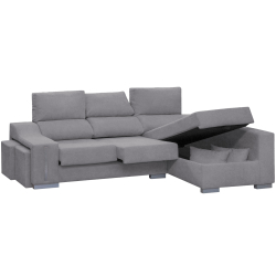 Sofá chaise longue SANTIAGO com baú e poufs - célia 16 - cinzento claro Sofá chaise longue SANTIAGO com baú e poufs - célia 16 - cinzento claro