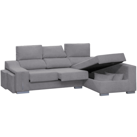 Sofá chaise longue SANTIAGO com baú e poufs - célia 16 - cinzento claro Sofá chaise longue SANTIAGO com baú e poufs - célia 16 - cinzento claro