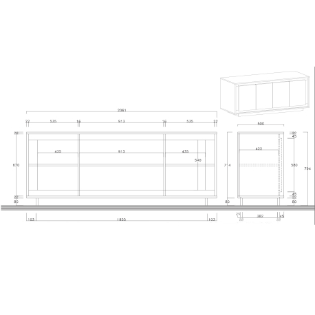 Aparador SKY com 4 portas - dimensões internas Aparador SKY com 4 portas - dimensões internas