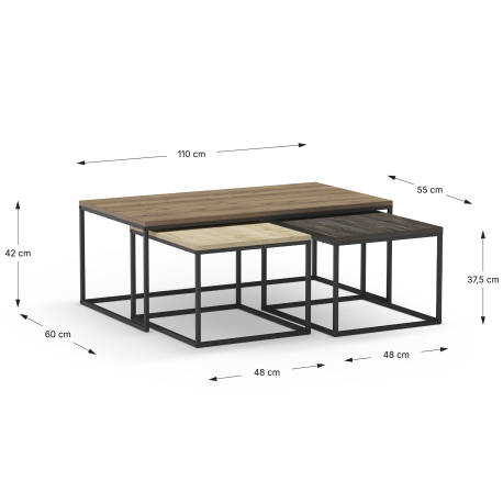 Conjunto de mesas de centro CAMELIA - medidas