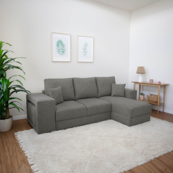 Sofá chaise longue reversível MASSIMO com cama, baú e puffs - Grupo 3 -Brooklyn Anthracite - Cinzento escuro Sofá chaise longue reversível MASSIMO com cama, baú e puffs - Grupo 3 -Brooklyn Anthracite - Cinzento escuro