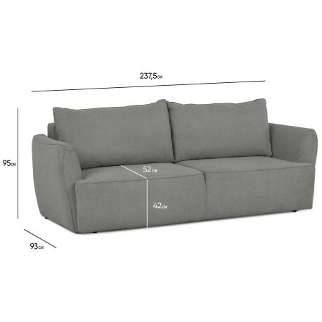 Sofá 3 lugares MERLIN com cama - Grupo 3 -Brooklyn Anthracite - cinzento escuro