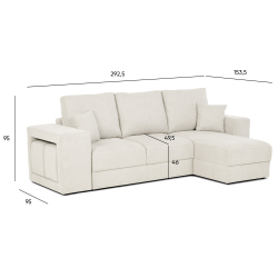 Sofá chaise longue reversível MASSIMO com cama, baú e puffs - Grupo 3 - Brooklyn Beige Sofá chaise longue reversível MASSIMO com cama, baú e puffs - Grupo 3 - Brooklyn Beige