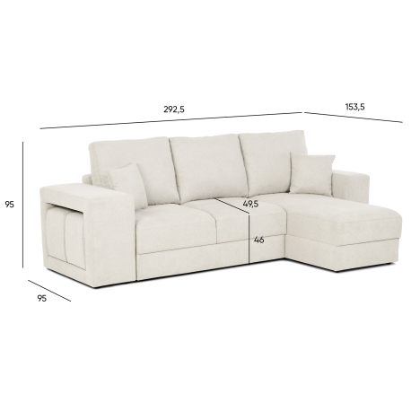 Sofá chaise longue reversível MASSIMO com cama, baú e puffs - Grupo 3 - Brooklyn Beige Sofá chaise longue reversível MASSIMO com cama, baú e puffs - Grupo 3 - Brooklyn Beige