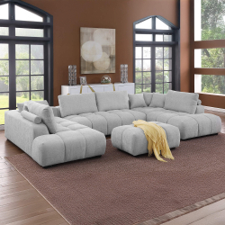 Sofá de canto CALIFORNIA com duplo chaise longue e repousa-pés - Cinzento Claro Sofá de canto CALIFORNIA com duplo chaise longue e repousa-pés - Cinzento Claro