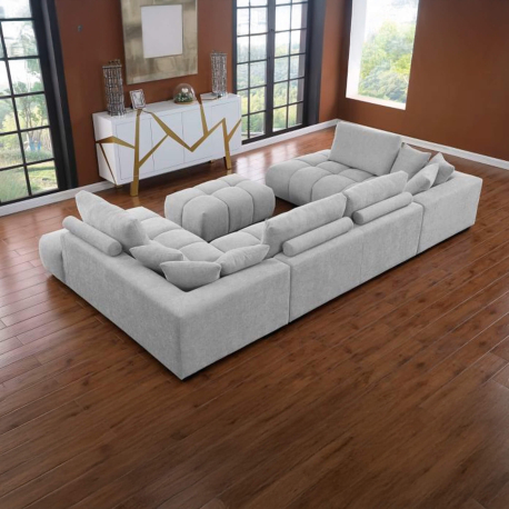 Sofá de canto CALIFORNIA com duplo chaise longue e repousa-pés - Cinzento Claro Sofá de canto CALIFORNIA com duplo chaise longue e repousa-pés - Cinzento Claro