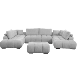 Sofá de canto CALIFORNIA com duplo chaise longue e repousa-pés - Cinzento Claro