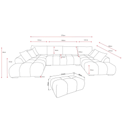Sofá de canto CALIFORNIA com duplo chaise longue e repousa-pés - Cinzento Claro - dimensões Sofá de canto CALIFORNIA com duplo chaise longue e repousa-pés - Cinzento Claro - dimensões