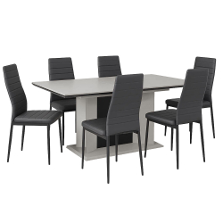 Pack mesa extensível NOVARA + 6 Cadeiras ZARA II - bege e preto