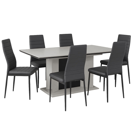 Pack mesa extensível NOVARA + 6 Cadeiras ZARA II - bege e preto