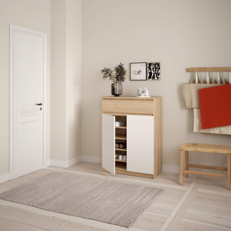 Sapateira NEW MATRIX com 2 portas - Carvalho e Branco Sapateira NEW MATRIX com 2 portas - Carvalho e Branco
