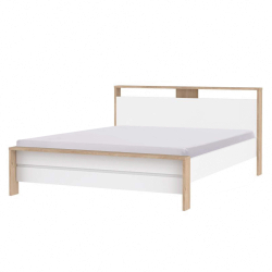 Cama de casal ALVELOS - Carvalho e branco brilho