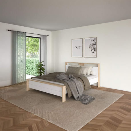 Cama de casal NEXT - Carvalho e branco brilho Cama de casal NEXT - Carvalho e branco brilho