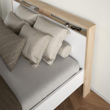 Cama de casal NEXT - Carvalho e branco brilho Cama de casal NEXT - Carvalho e branco brilho