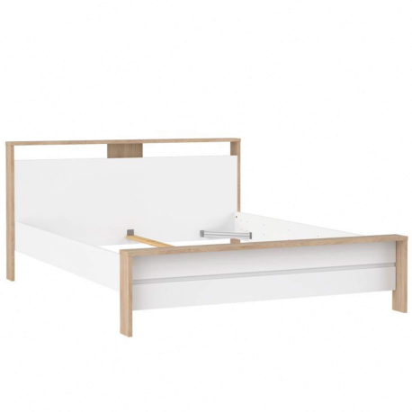 Cama de casal ALVELOS - Carvalho e branco brilho