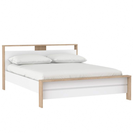 Cama de casal ALVELOS - Carvalho e branco brilho
