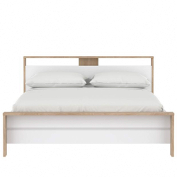 Cama de casal ALVELOS - Carvalho e branco brilho