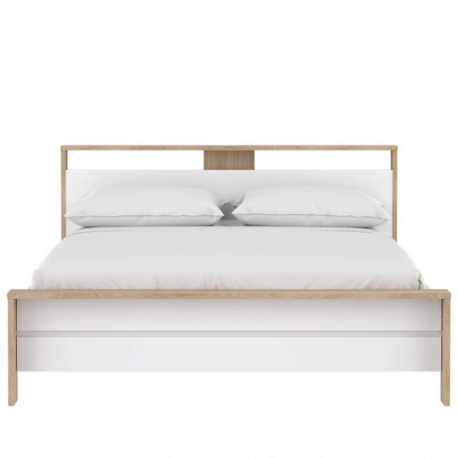 Cama de casal ALVELOS - Carvalho e branco brilho