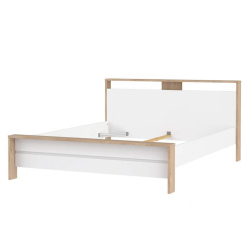 Cama de casal ALVELOS - Carvalho e branco brilho