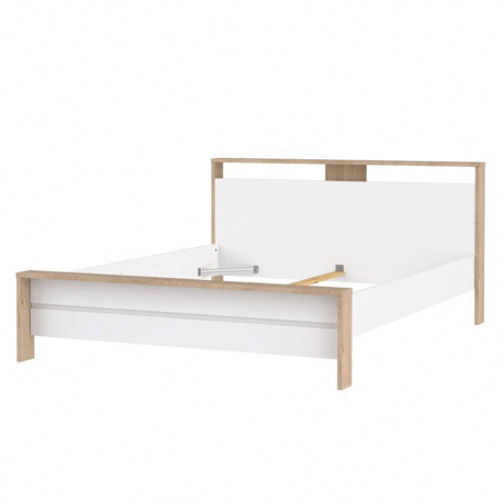 Cama de casal ALVELOS - Carvalho e branco brilho