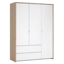 Roupeiro ALVELOS com 3 portas e 2 gavetas -Carvalho e branco brilho Roupeiro ALVELOS com 3 portas e 2 gavetas -Carvalho e branco brilho
