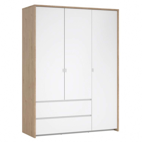 Roupeiro ALVELOS com 3 portas e 2 gavetas -Carvalho e branco brilho Roupeiro ALVELOS com 3 portas e 2 gavetas -Carvalho e branco brilho