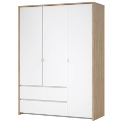 Roupeiro ALVELOS com 3 portas e 2 gavetas -Carvalho e branco brilho Roupeiro ALVELOS com 3 portas e 2 gavetas -Carvalho e branco brilho