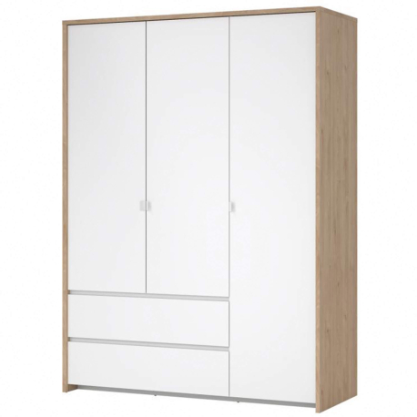 Roupeiro ALVELOS com 3 portas e 2 gavetas -Carvalho e branco brilho Roupeiro ALVELOS com 3 portas e 2 gavetas -Carvalho e branco brilho