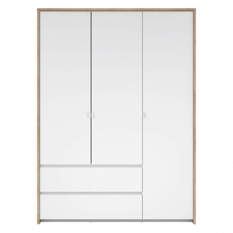 Roupeiro ALVELOS com 3 portas e 2 gavetas -Carvalho e branco brilho Roupeiro ALVELOS com 3 portas e 2 gavetas -Carvalho e branco brilho