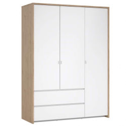 Roupeiro ALVELOS com 3 portas e 2 gavetas -Carvalho e branco brilho Roupeiro ALVELOS com 3 portas e 2 gavetas -Carvalho e branco brilho