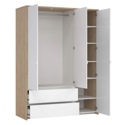 Roupeiro ALVELOS com 3 portas e 2 gavetas -Carvalho e branco brilho Roupeiro ALVELOS com 3 portas e 2 gavetas -Carvalho e branco brilho