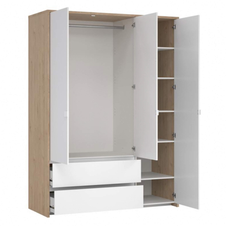 Roupeiro ALVELOS com 3 portas e 2 gavetas -Carvalho e branco brilho Roupeiro ALVELOS com 3 portas e 2 gavetas -Carvalho e branco brilho