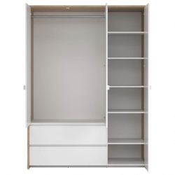 Roupeiro ALVELOS com 3 portas e 2 gavetas -Carvalho e branco brilho Roupeiro ALVELOS com 3 portas e 2 gavetas -Carvalho e branco brilho