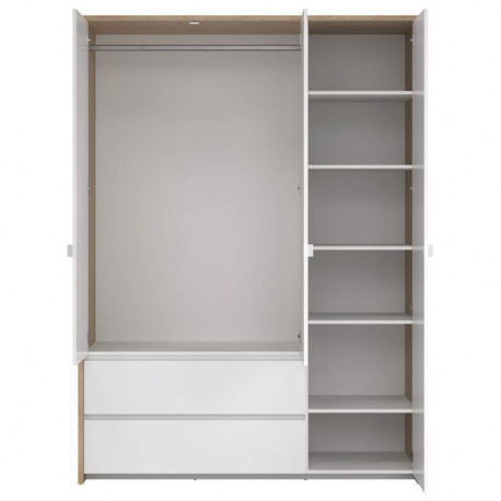 Roupeiro ALVELOS com 3 portas e 2 gavetas -Carvalho e branco brilho Roupeiro ALVELOS com 3 portas e 2 gavetas -Carvalho e branco brilho
