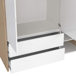 Roupeiro ALVELOS com 3 portas e 2 gavetas -Carvalho e branco brilho Roupeiro ALVELOS com 3 portas e 2 gavetas -Carvalho e branco brilho