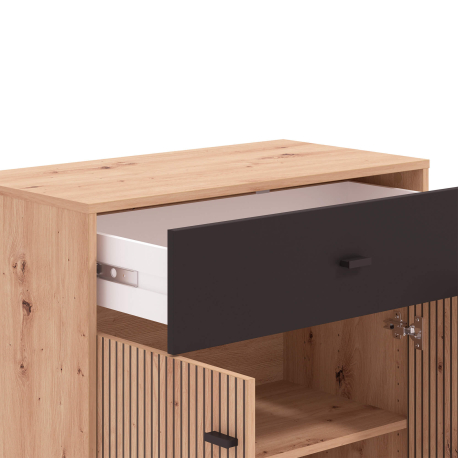Aparador AVIGNON com 2 portas e 1 gaveta - Carvalho artesanato e preto