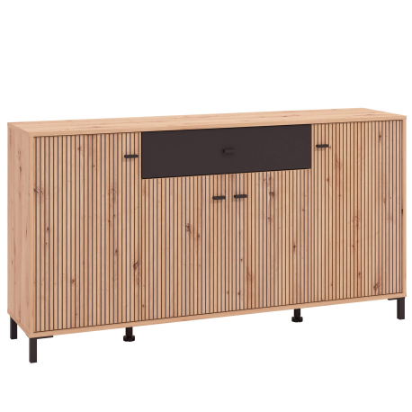Aparador AVIGNON com 4 portas e 4 gavetas - Carvalho artesanato e preto
