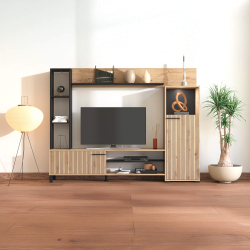 Estante TV RETIMNO com 2 portas e 6 prateleiras - Carvalho artesanato e preto Estante TV RETIMNO com 2 portas e 6 prateleiras - Carvalho artesanato e preto