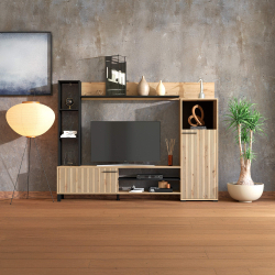 Estante TV RETIMNO com 2 portas e 6 prateleiras - Carvalho artesanato e preto Estante TV RETIMNO com 2 portas e 6 prateleiras - Carvalho artesanato e preto