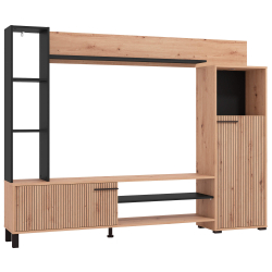 Estante TV RETIMNO com 2 portas e 6 prateleiras - Carvalho artesanato e preto Estante TV RETIMNO com 2 portas e 6 prateleiras - Carvalho artesanato e preto