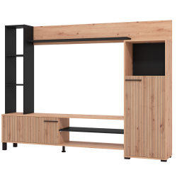 Estante TV RETIMNO com 2 portas e 6 prateleiras - Carvalho artesanato e preto Estante TV RETIMNO com 2 portas e 6 prateleiras - Carvalho artesanato e preto